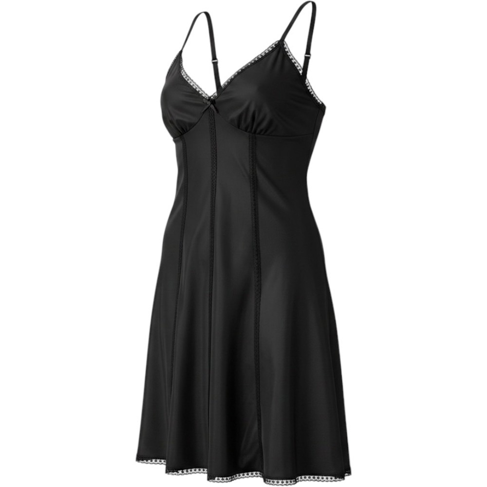 St Michael Full Slip Women 38 Black Vintage Lace Trim Nylon V-Neck Lingerie